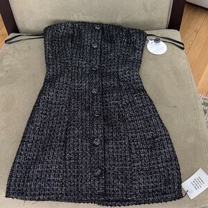 Elegant Black Strapless Tweed Mini Dress